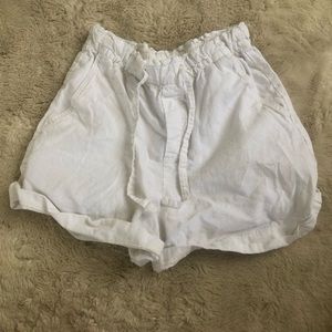 high waisted paper bag shorts